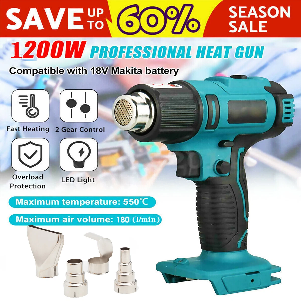 For Makita 18V Cordless Heat Gun Hot Air Gun Dryer Solder Shrink DHG181ZJ  LXT40 | eBay