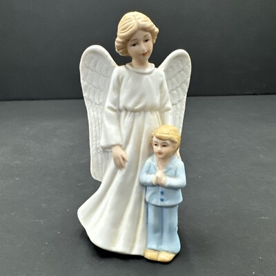 Praying Boy with Angel Bedtime Porcelain Figurine 1988 Roman Inc.