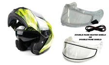 Modular Snowmobile Helmet Electric OR Dual Shield Adult Yellow Sledding DOT