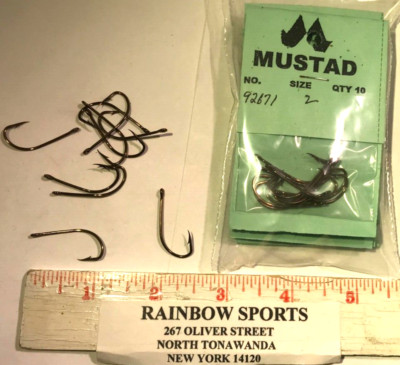 50 MUSTAD BEAK straight eye, offset BRONZE HOOK #2 92671 vintage -about 3/8'' gap