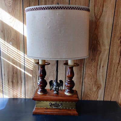 Vintage 1970s Wooden and Metal Americana Eagle Lamp - Works - GREAT COND