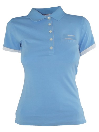 Womens Pirelli Polo Shirt Size 38 Xs Extra Small Blue Short Sleeve Cotton Jersey - Picture 19 of 23