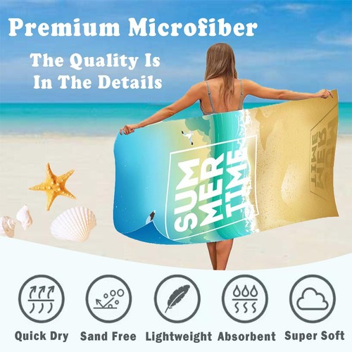 Microfiber Beach Towel Yellow Oversized Sand Free Quick Dry Travel Pool - Picture 5 of 7