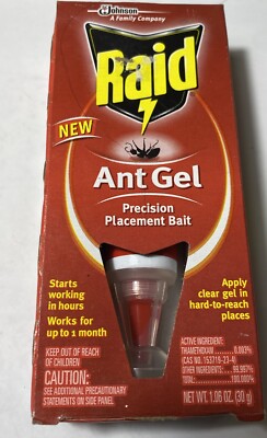Raid ANT GEL POISON Kills Ants Colony Fast Clear Bait Indoor Outdoor NEW 1.06 Oz