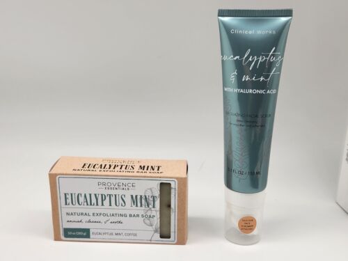 2PC Set Eucalyptus Mint Large Bar Soap + Deep Cleansing Exfoliating Facial Scrub - Picture 1 of 3