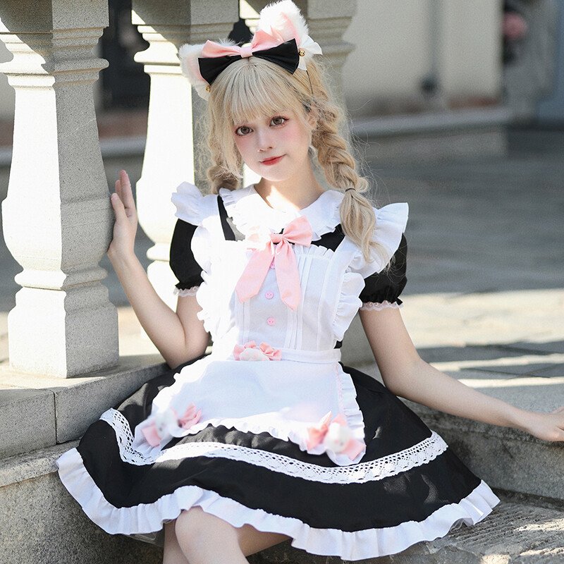 Japanese Anime Lolita Maid Dress Sweet Cute Women Girls Waitress Cosplay Costume - Foto 5
