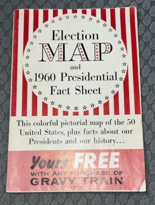 Vintage US Map President Election 1960 Kennedy JFK Nixon Gravy Train Fold out