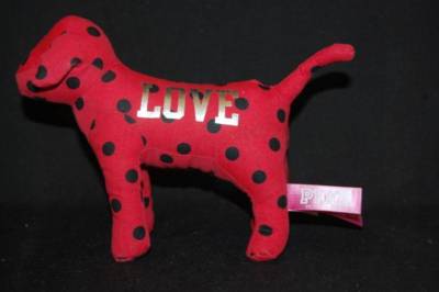 Victoria's Secret Love Pink Red Black Polkadot Puppy Dog Plush 7'' Toy Lovey  