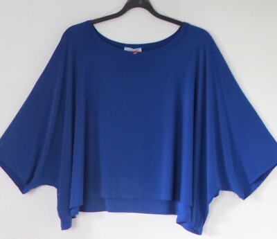 MAGNA kastig weites Oversize Stretch Shirt Überwurf Poncho 46-48-50-52 royalblau