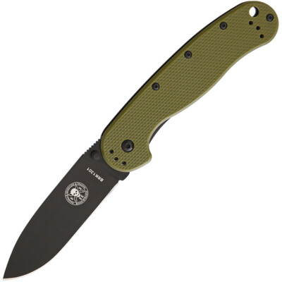ESEE Messer Avispa D2 Werkzeugstahl-Klinge mit schwarzem Finish, grüner Griff