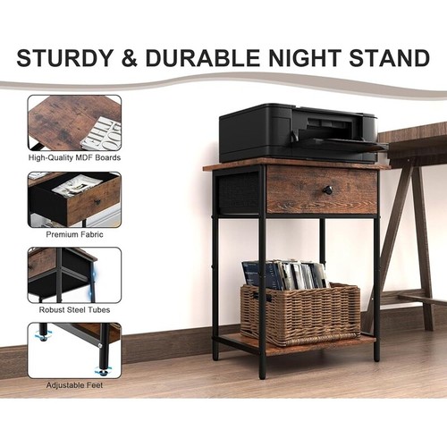Narrow 2 Tiers Nightstand W/ Fabric Drawer Bedside Table Easy Assembly 22.8'' - Picture 5 of 7