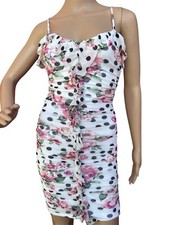 BCX Juniors' Mixed-Print Ruched Ruffled Bodycon Dress Size XS