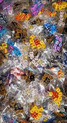 Random D6 Lot of Dice Translucent and Solid Colors Mixture of dots and numbers
