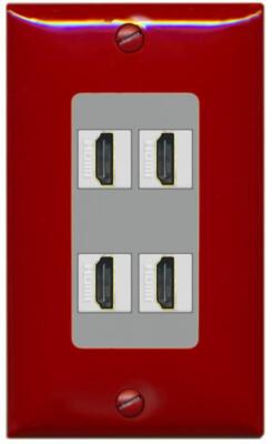 RiteAV - 4 Port HD 2.0 Decorative Wall Plate - 1 Gang [Red/Gray]