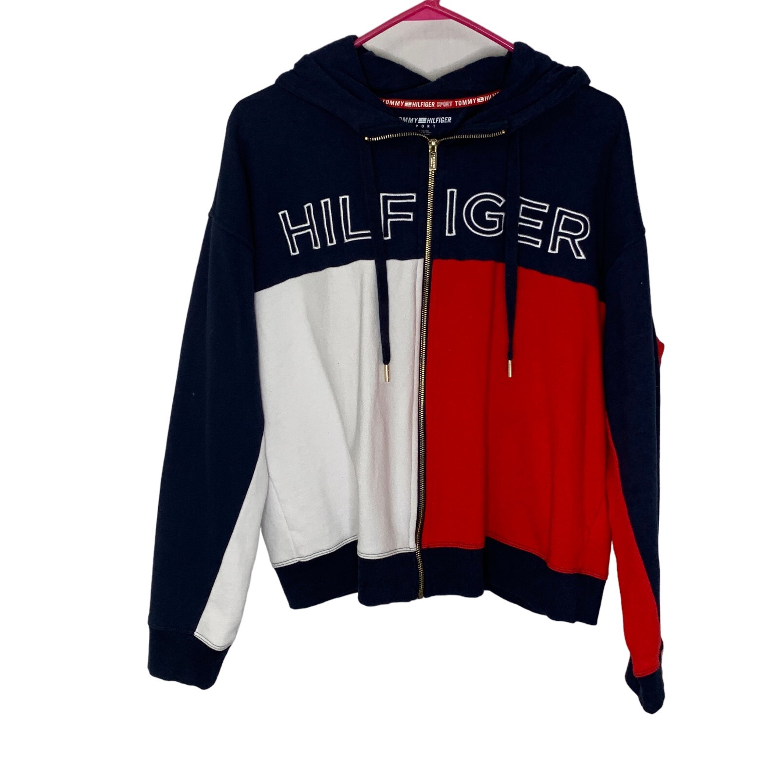 Tommy Hilfiger Womens Colorblock Full Zip Hoodie in Multicolor Size L