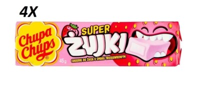 4X Chupa Chups Super Chewy Strawberry Flavored Chewy Candies 45g 1.6Oz