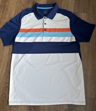 OAKLEY XL Cascade Hydrolix Stripe Golf Polo Shirt Blue Depths Uv Quick Dry Multi
