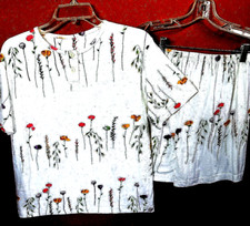 Angel Women Pajama PJ Set Size L Short Pants White Floral Short Sleeves - New