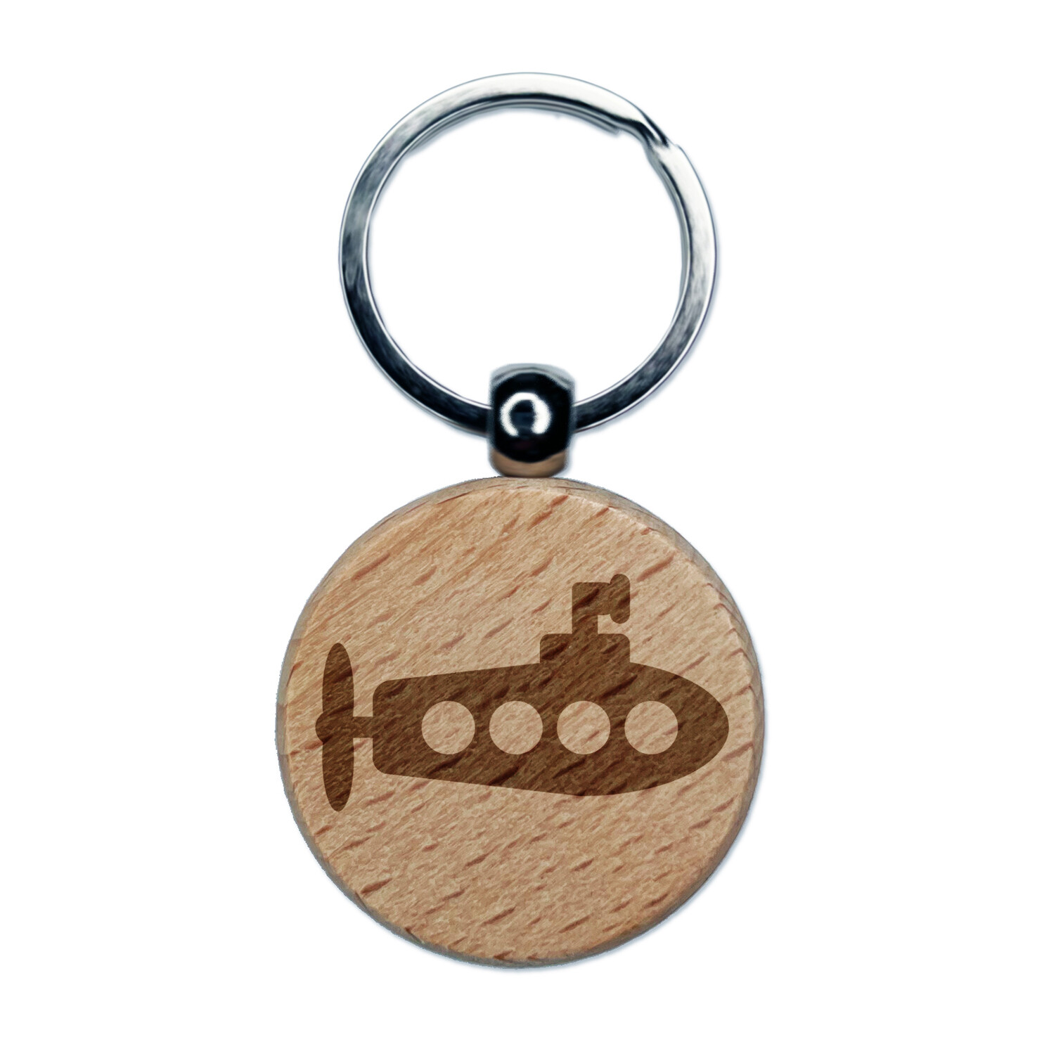 Submarine Doodle Engraved Wood Round Keychain Tag Charm