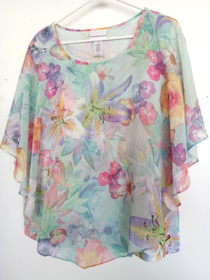 Alfred Dunner size 16 pastel colored floral cape blouse. Excellent