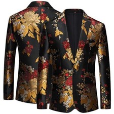 Men Flower Jacquard Tuxedo Suit Jacket Blazer Wedding Prom Party Dinner Coat Top