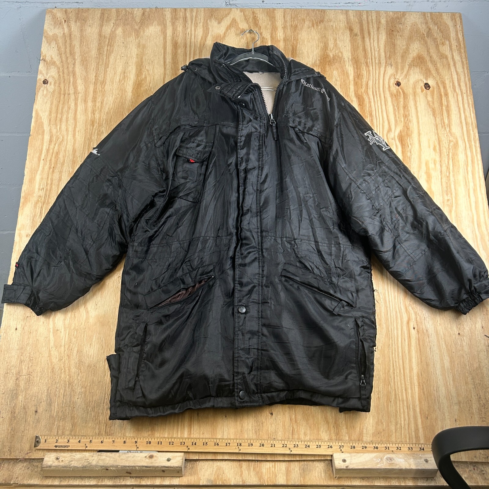 Vintage Fubu Platinum 19107 Black Full Zip Hooded Winter Parka Jacket Size M