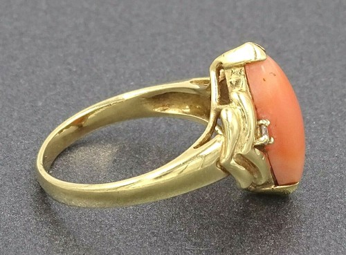 Vintage Unique Darling 14ct Yellow Gold Genuine RED CORAL & Diamond Ladies Ring - 第 2/8 張圖片