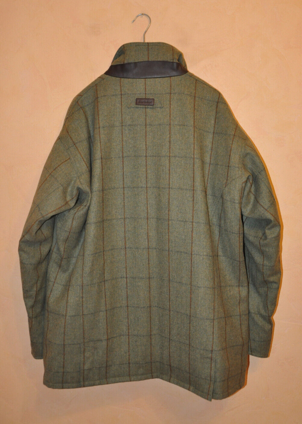 Barbour Sporting Men's Olive Check Wool Tweed Jacket Coat Leather Trim Size XXL image 9