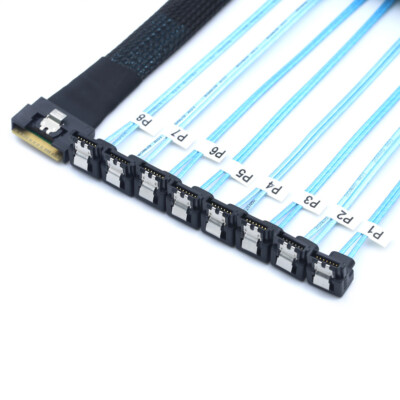 PCI-E SAS SFF-8654 8I to 8 Ports SATA 90 degree server hard drive Adapter cable