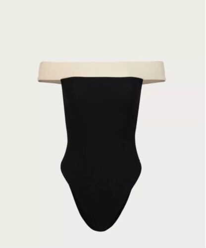 SAME Los Angeles Swim Womens Off Shoulder Size Large Color Black Suede Sintetyc