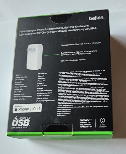 NEW White Belkin Boost Charge Dual Wall Fast Charger PPS 37W USB-C to LGHTNING - Picture 5 of 9