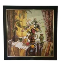 Vibrant Still Life with Flowers and Pottery - Oil Painting on Canvas"