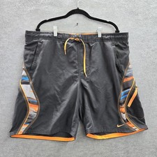 Nike Men Swimwear L Gray Swim Trunks Geometric Logo Contrast Trim 8" Inseam