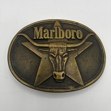 Vintage 1987 Marlboro Longhorn Star Solid Brass Belt Buckle Philip Morris Promo
