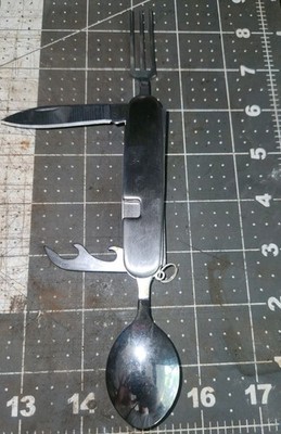 4 Function ~ Stainless Steel Hobo Pocket Knife Camp Tool Spoon Fork 