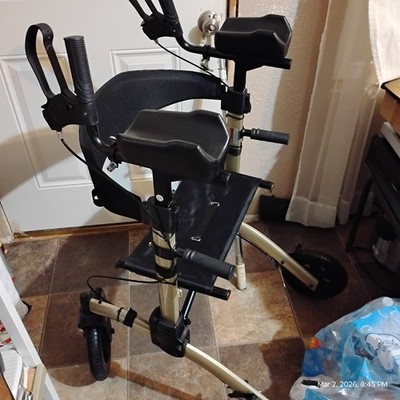 4-Wheel Adult Gait Trainer Rolling Walker w/ Seat, Handbrakes, Black/Beige