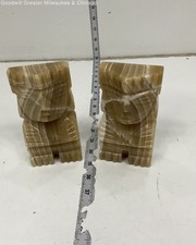 Vintage Pair of 2 Aztek Themed Stone Bookends