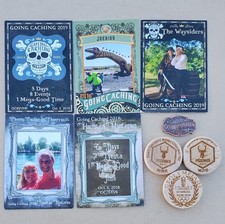 9 DISCOVER ONLY Trackables - 5 Cards, 3 Wooden Geocoins, GW XVI Geocoin