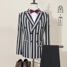 Men's Suits Fashion Double Breasted Slim Fit 2 Piece Jacket Pants