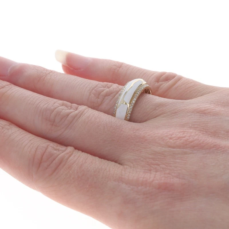 黄金钻石和珐琅戒指 - 10k 单切 0.25 克拉抽象戒指 尺寸 7 1/2 — 第 4/4 张图片