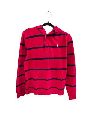 NWT -Ralph Lauren Polo Boys Long Sleeve Hoodie Henley Red Blue XL 18-20  Triped
