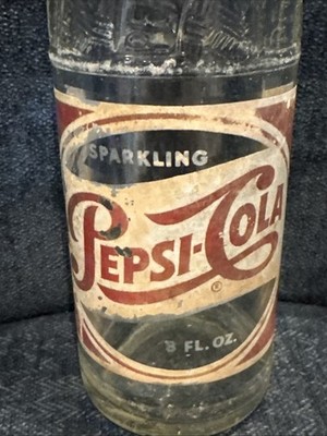 1950s Pepsi-Cola 8 oz Embossed “SPARKLING” Glass Soda Bottle
