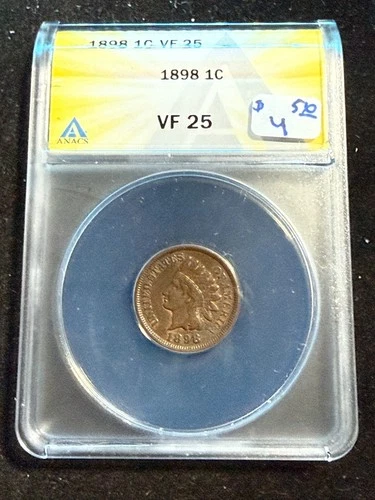 1898 INDIAN HEAD CENT ANACS VF 25 954