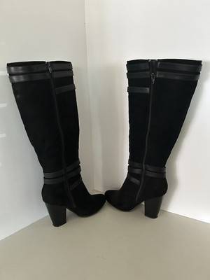 Life Stride Wide Calf Black Knee High Riding Boots Size 8W Faux Leather