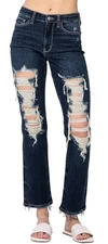 Judy Blue Jeans Women's Mid-rise Heavy Destroy Straight Leg Size 3/26