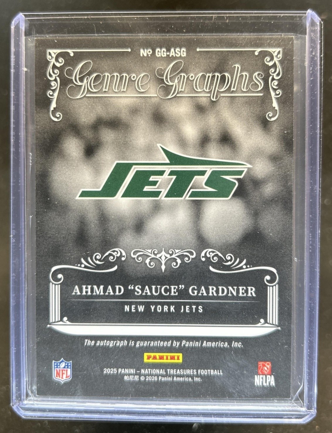 2025 National Treasures Ahmad "Sauce" Gardner Genre Graphs Auto Platinum #1/1 view 2