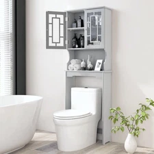 Wooden over the Toilet Storage Cabinet, Home Bathroom Space Saver, Double Doors,