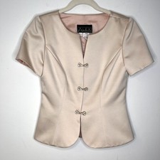 Alex Evenings Vintage Blush Satin Cocktail Jacket Rhinestone Claps size 8P