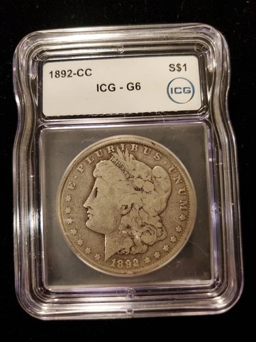 1892 CC Morgan Silver Dollar ICG G6. Nice Original Carson City Good