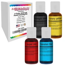 US Cake Supply by Chefmaster Airbrush 4 Cake Color Set in 0.64 fl. oz. Bottles